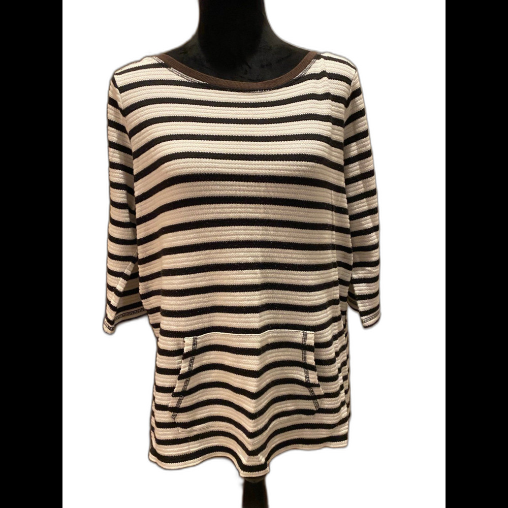 Liz Claiborne Top Size Large Pullover‎ Blouse  Black  & White Striped Casual